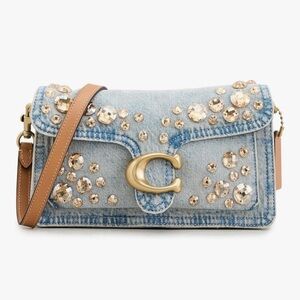 Coach Tabby 26 Denim Shoulder Bag Crystal Embellished Blue Gold Crossbody NWT
